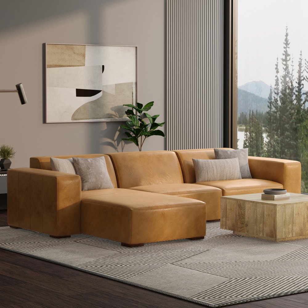 122" Sienna Leather Modular Sofa With Brown Legs HomeRoots