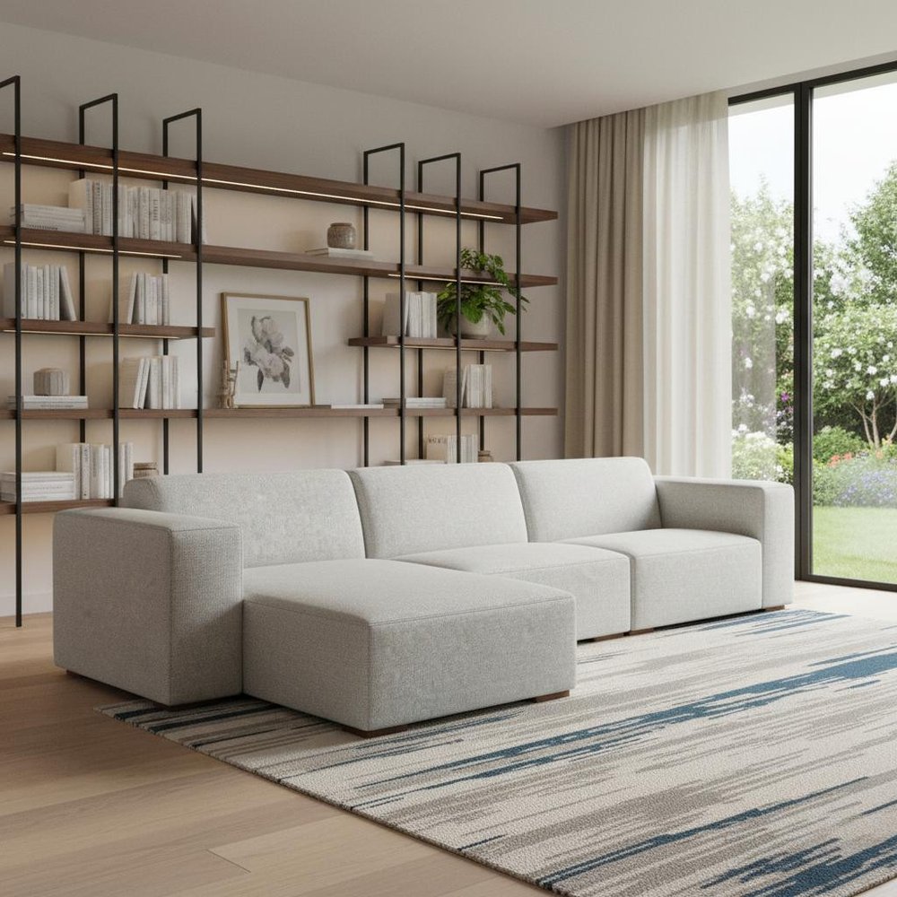 122" Gray Fabric Modular Sofa With Brown Legs HomeRoots