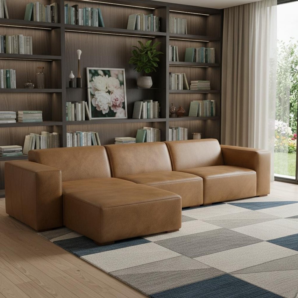 122" Brown Leather Modular Sofa HomeRoots