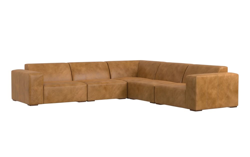 116" Sienna Leather Modular Sofa With Brown Legs HomeRoots