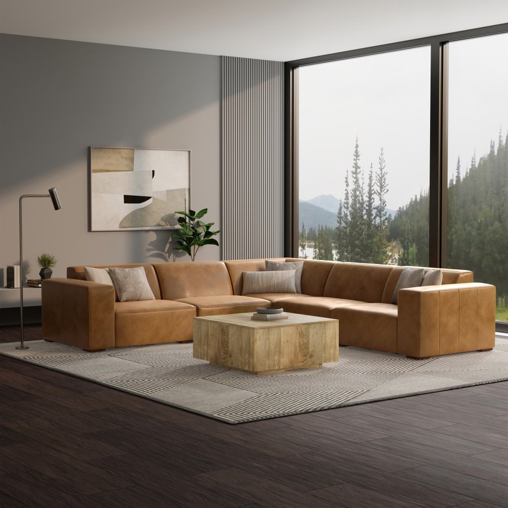 116" Sienna Leather Modular Sofa With Brown Legs HomeRoots