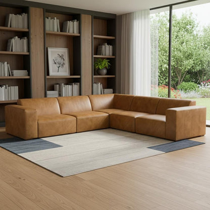 116" Sienna Leather Modular Sofa With Brown Legs HomeRoots