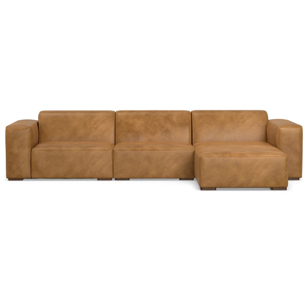 122" Sienna Leather Modular Sofa With Brown Legs HomeRoots