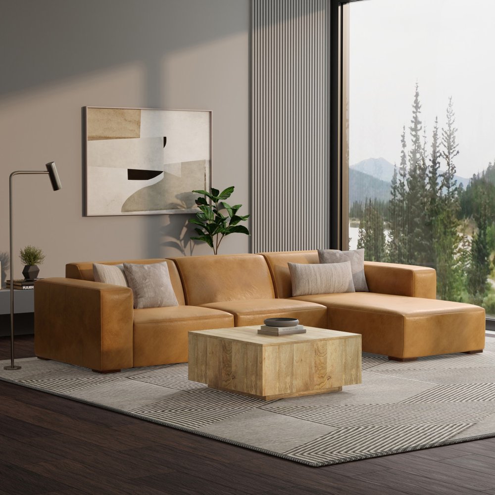 122" Sienna Leather Modular Sofa With Brown Legs HomeRoots