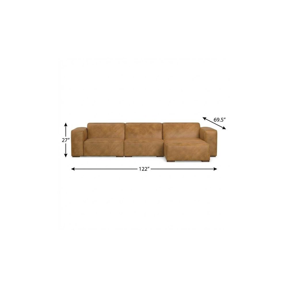 122" Sienna Leather Modular Sofa With Brown Legs HomeRoots