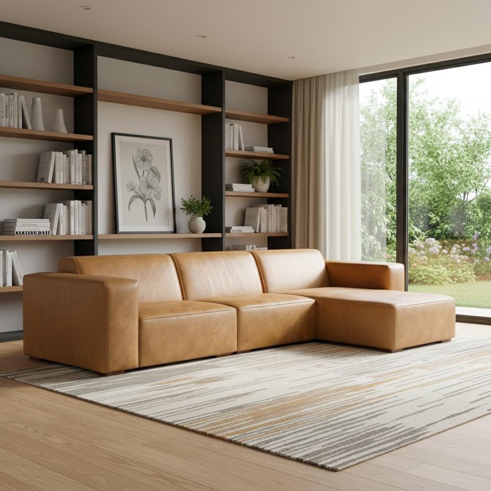 122" Sienna Leather Modular Sofa With Brown Legs HomeRoots
