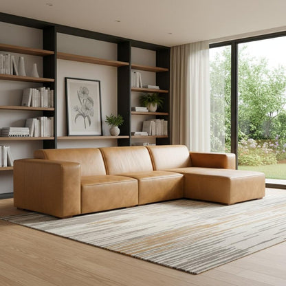 122" Sienna Leather Modular Sofa With Brown Legs HomeRoots