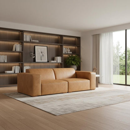 88" Sienna Leather Modular Sofa With Brown Legs HomeRoots