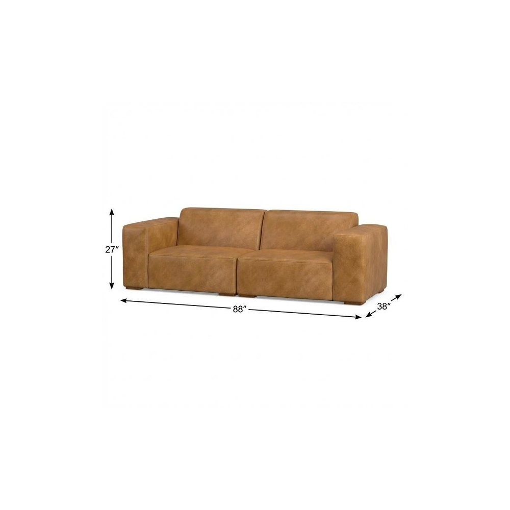 88" Sienna Leather Modular Sofa With Brown Legs HomeRoots