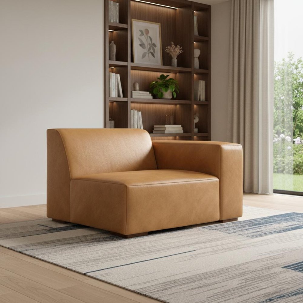 44" Sienna Leather Modular Sofa With Brown Legs HomeRoots