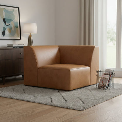 38" Sienna Leather Modular Sofa With Brown Legs HomeRoots