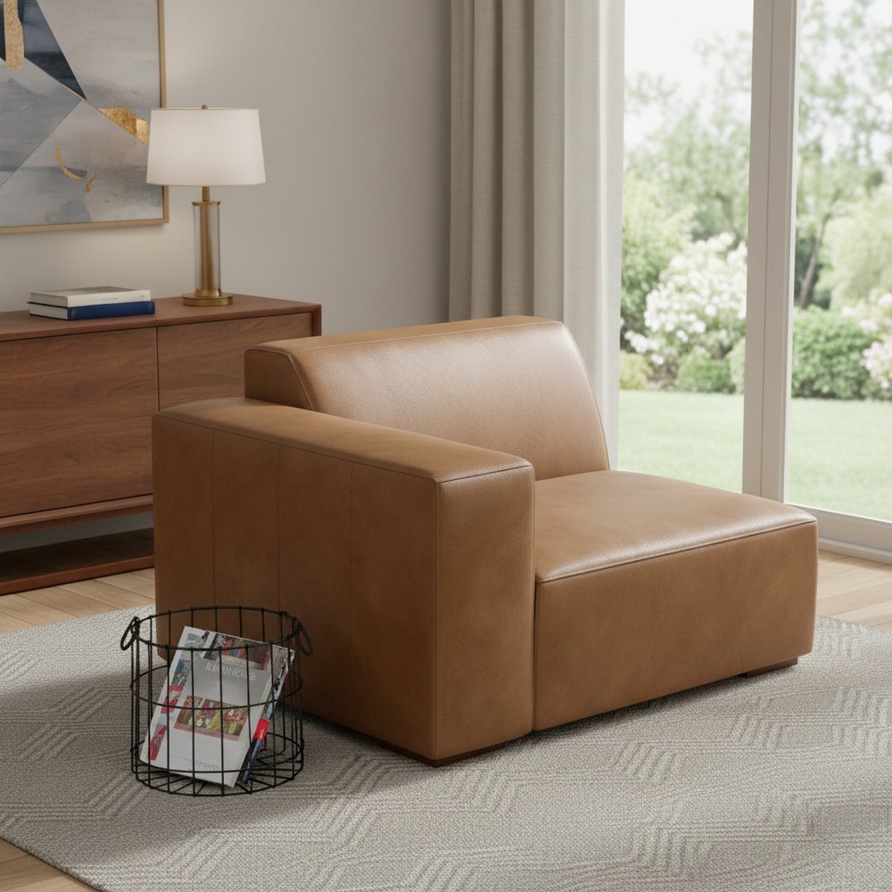 44" Brown Leather Modular Sofa HomeRoots
