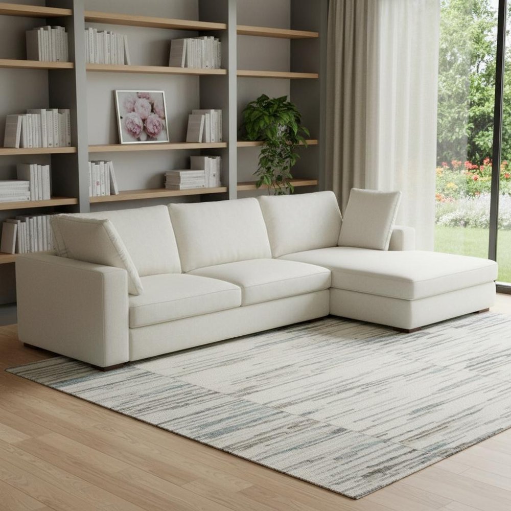 122" Cream Fabric Sofa With Brown Legs HomeRoots