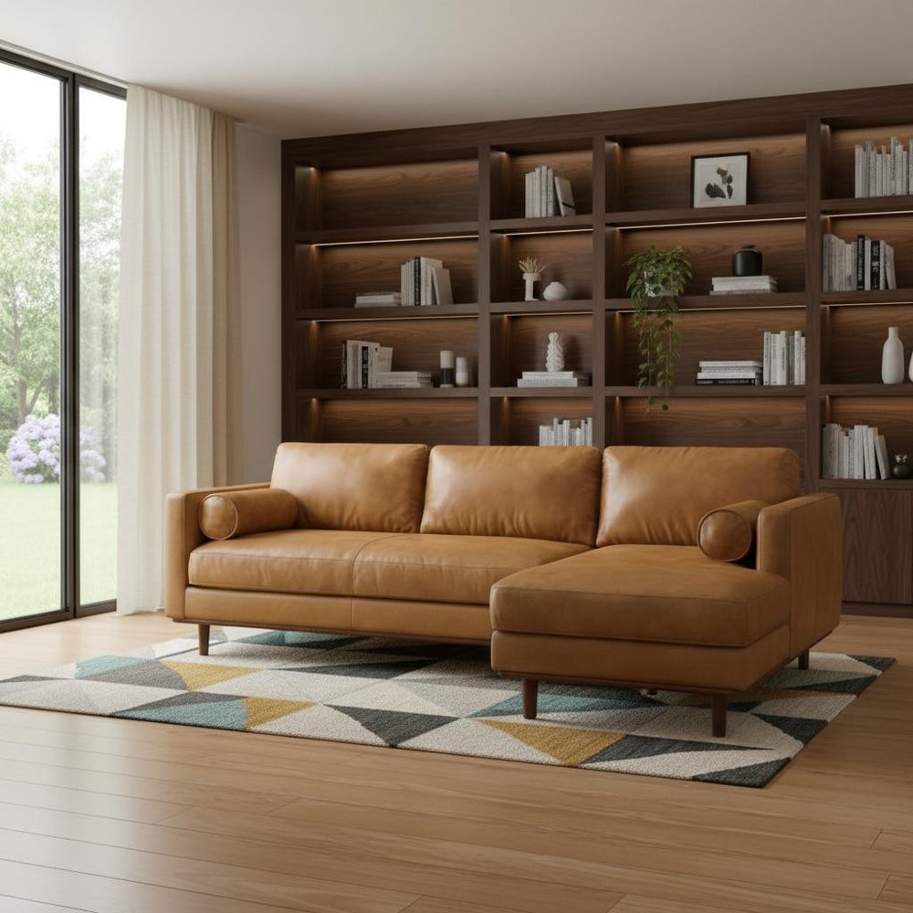 102" Sienna Leather Sofa With Brown Legs HomeRoots