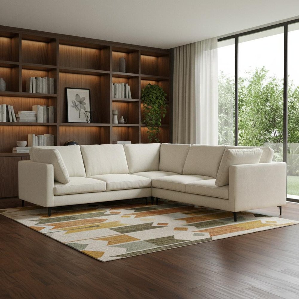 102" Cream Fabric Sofa With Black Legs HomeRoots