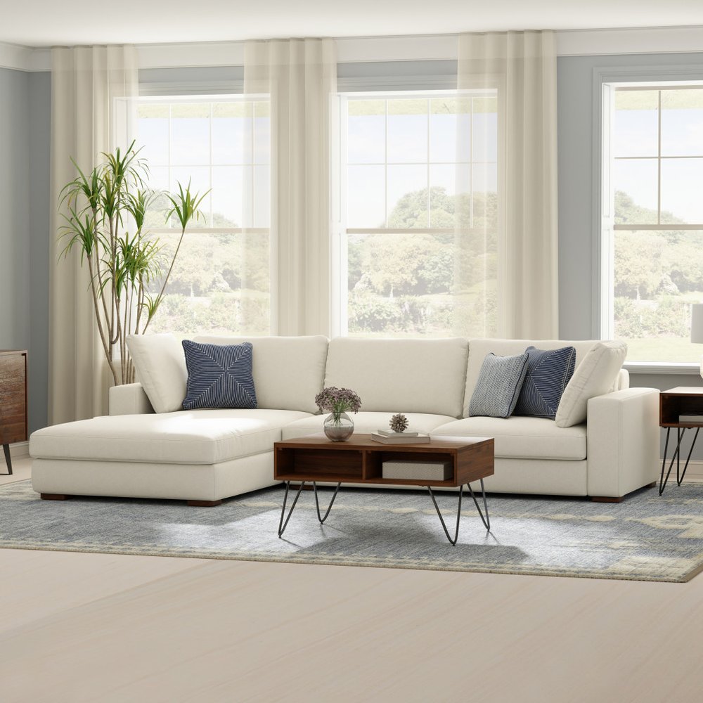 122" Cream Fabric Sofa With Brown Legs HomeRoots