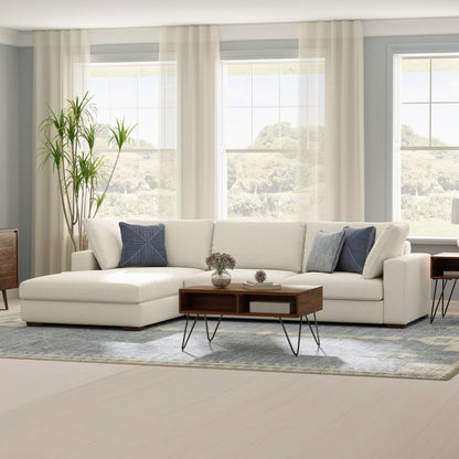 122" Cream Fabric Sofa With Brown Legs HomeRoots