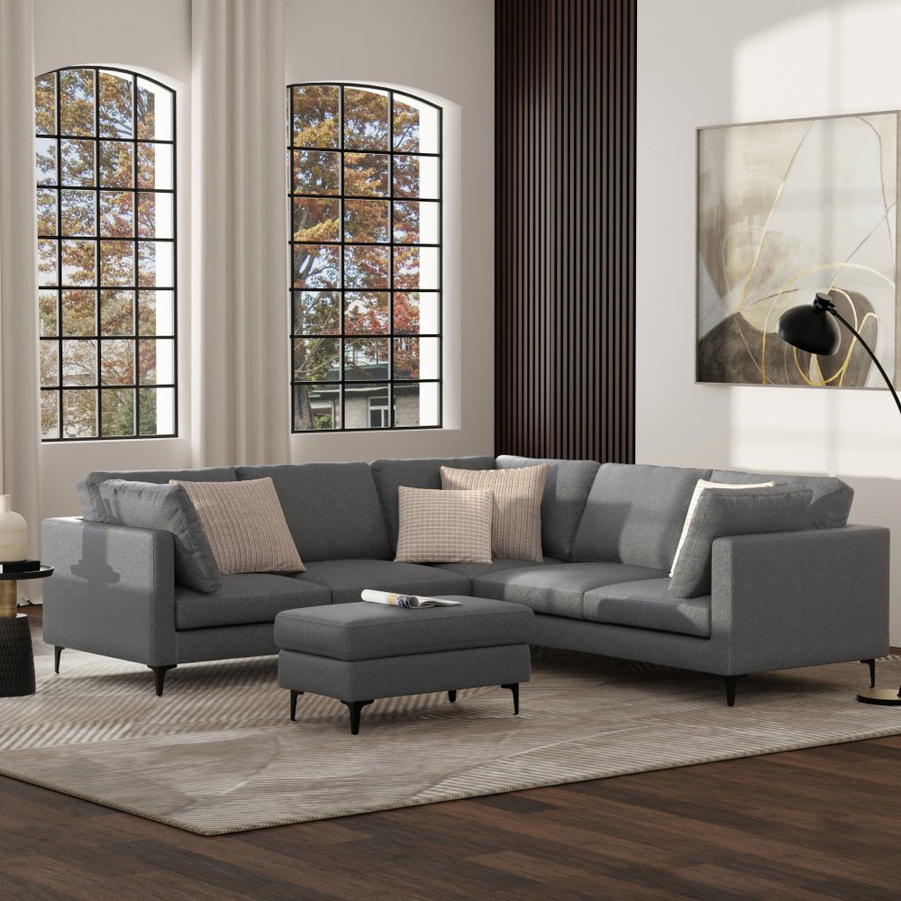 102" Gray Fabric Sofa With Black Legs HomeRoots