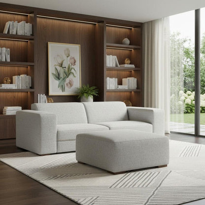 88" Gray Fabric Sofa With Ottoman With Brown Legs HomeRoots