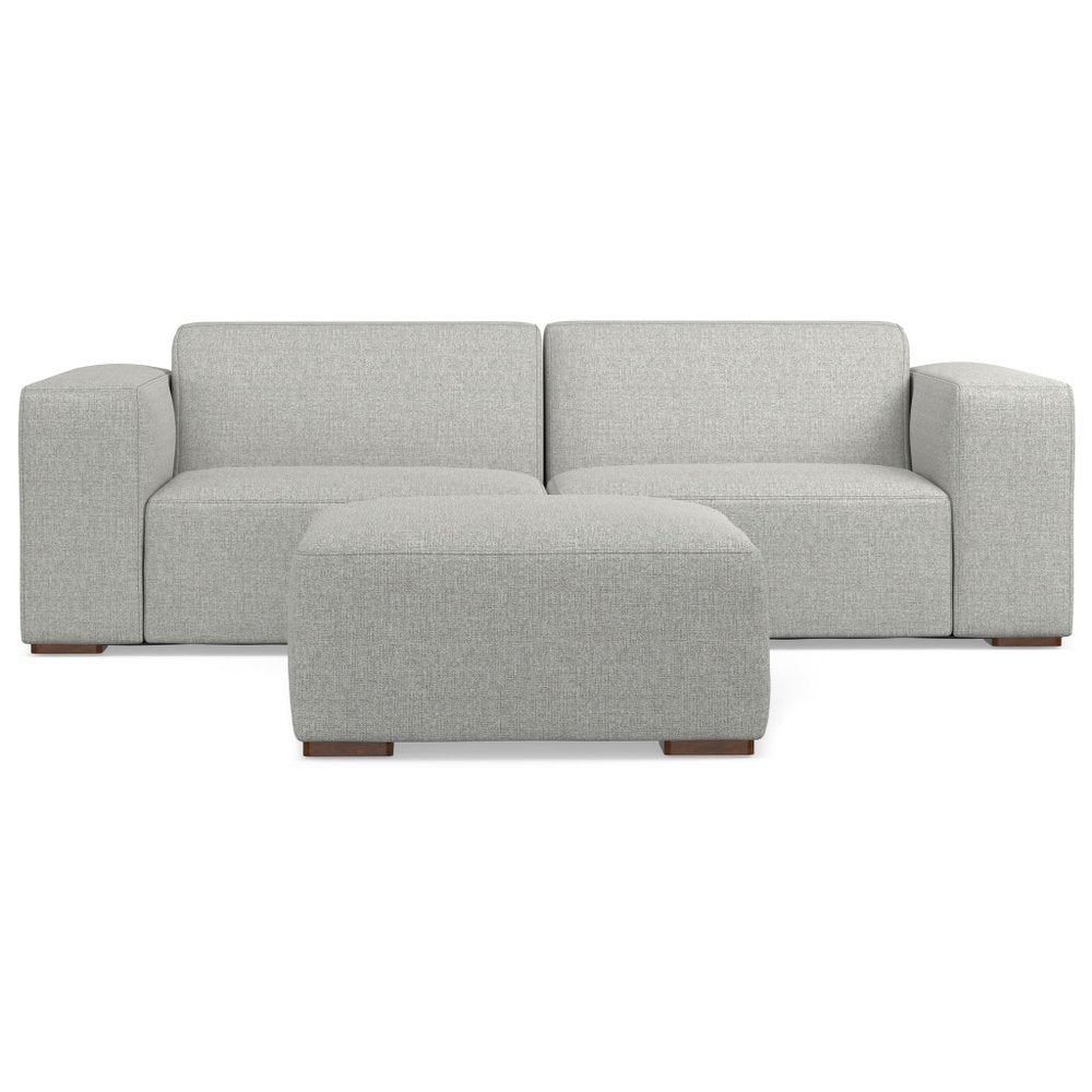88" Gray Fabric Sofa With Ottoman With Brown Legs HomeRoots
