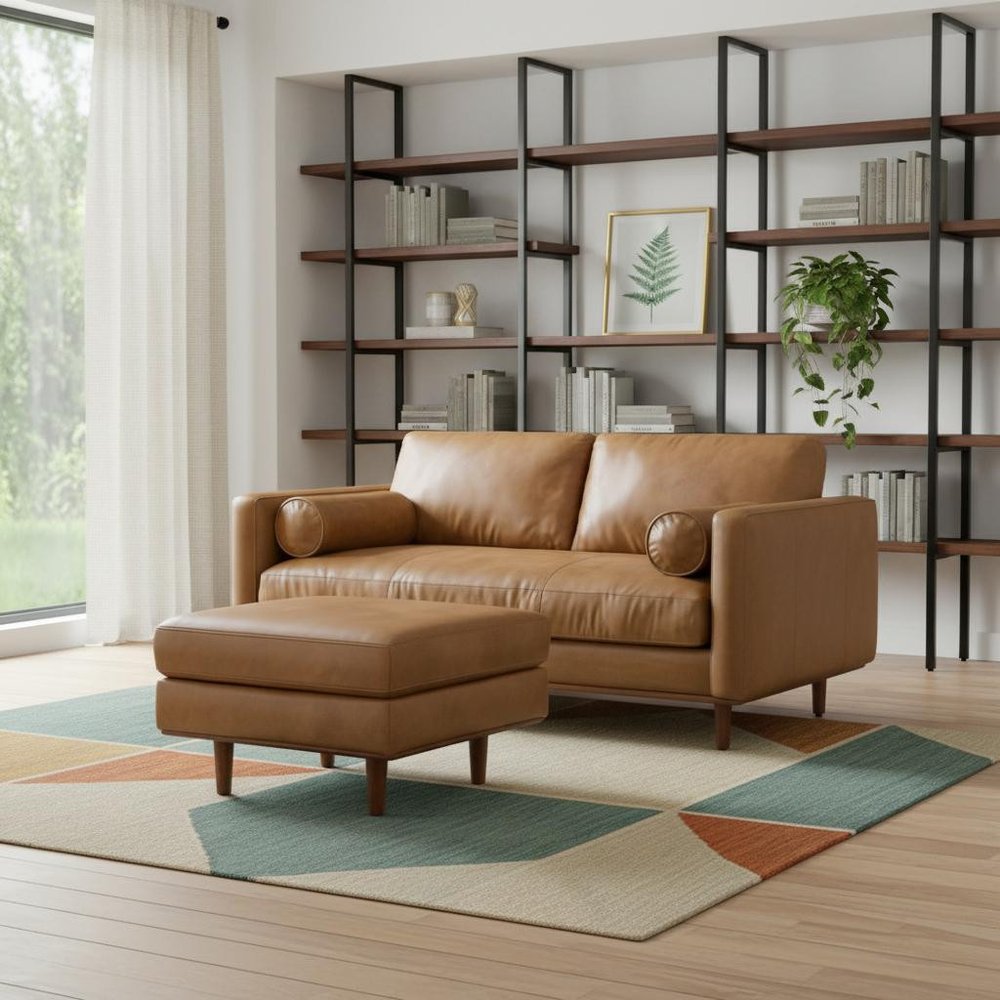 72" Brown Leather Sofa With Ottoman HomeRoots