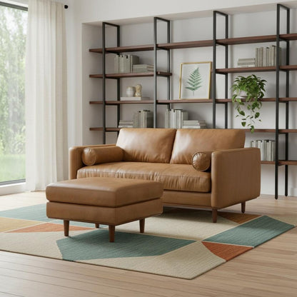 72" Brown Leather Sofa With Ottoman HomeRoots