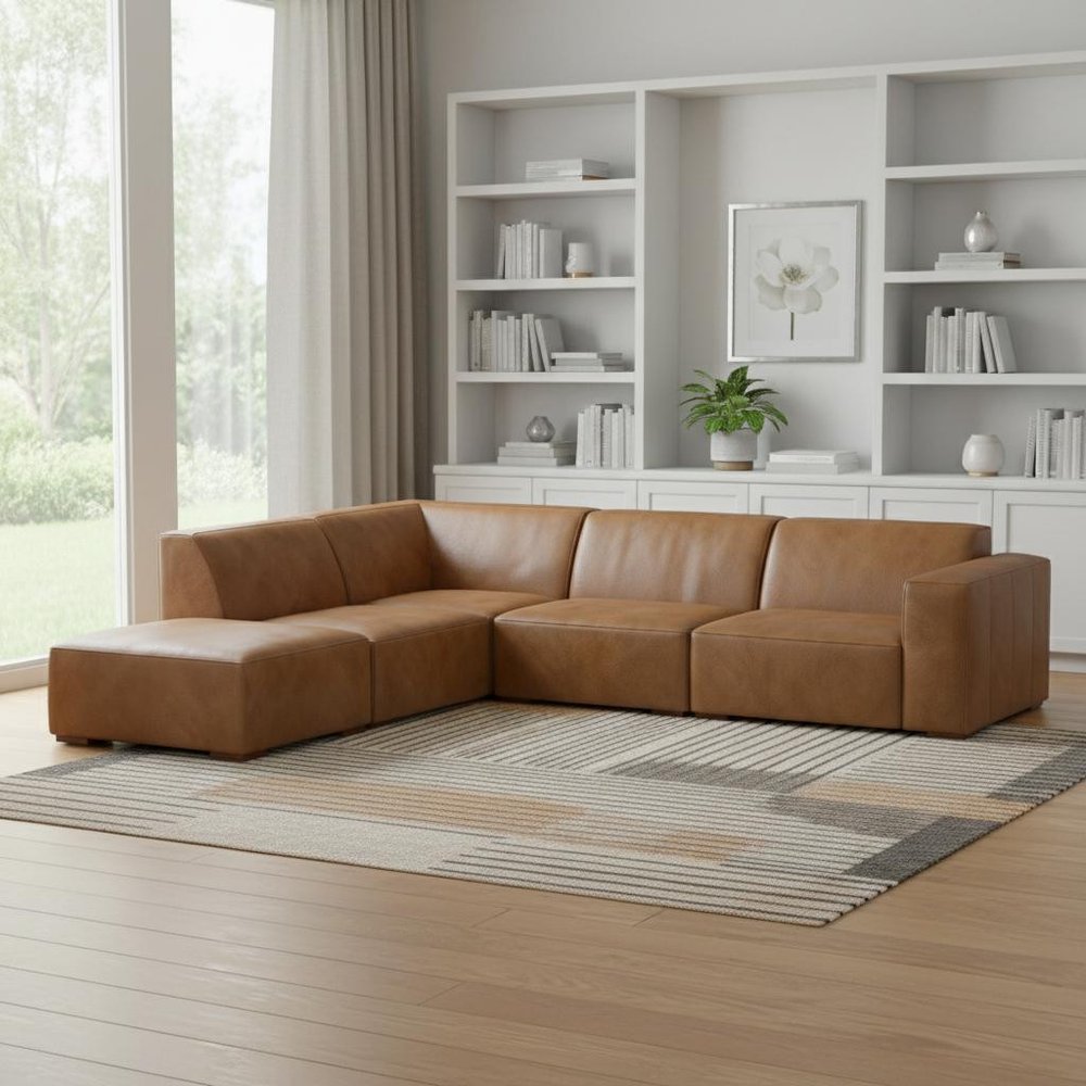 116" Brown Leather Sofa With Ottoman HomeRoots