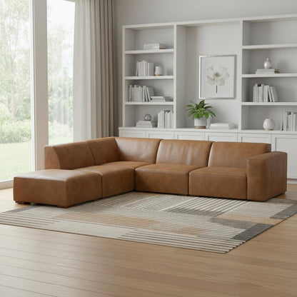116" Brown Leather Sofa With Ottoman HomeRoots