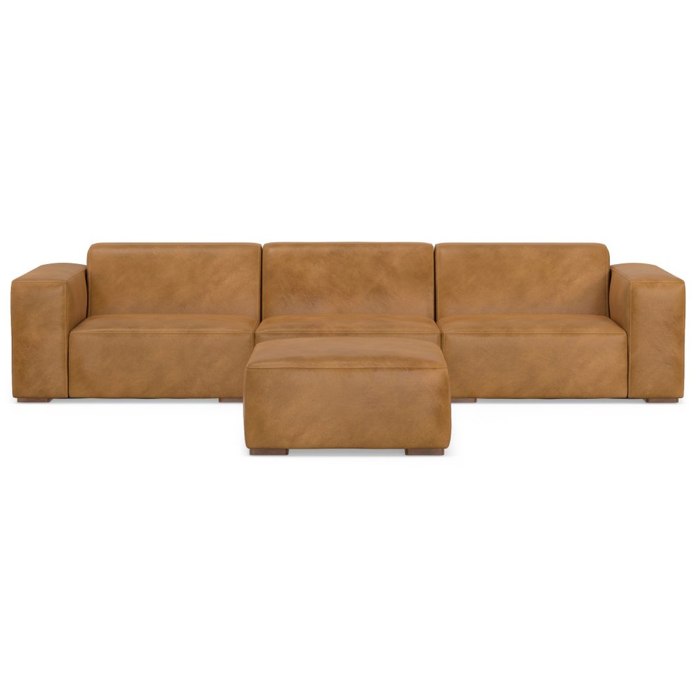 122" Sienna Leather Sofa With Ottoman With Brown Legs HomeRoots