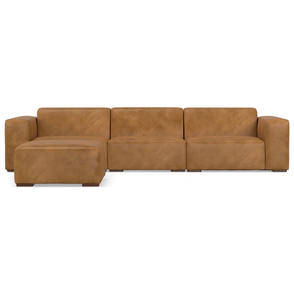 122" Sienna Leather Sofa With Ottoman With Brown Legs HomeRoots