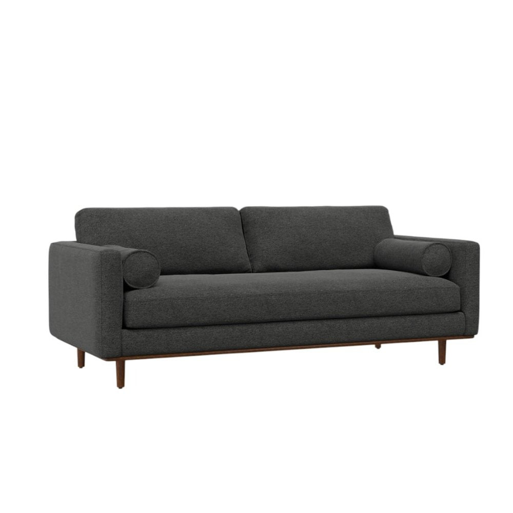 89" Gray Fabric Sofa With Ottoman With Brown Legs HomeRoots