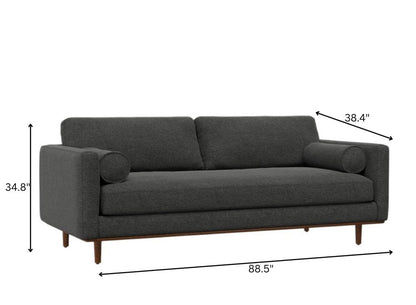 89" Gray Fabric Sofa With Ottoman With Brown Legs HomeRoots