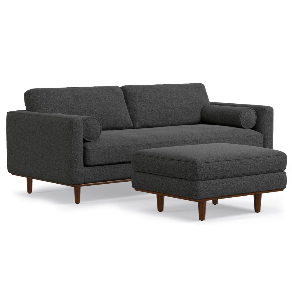 89" Gray Fabric Sofa With Ottoman With Brown Legs HomeRoots