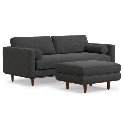 89" Gray Fabric Sofa With Ottoman With Brown Legs HomeRoots