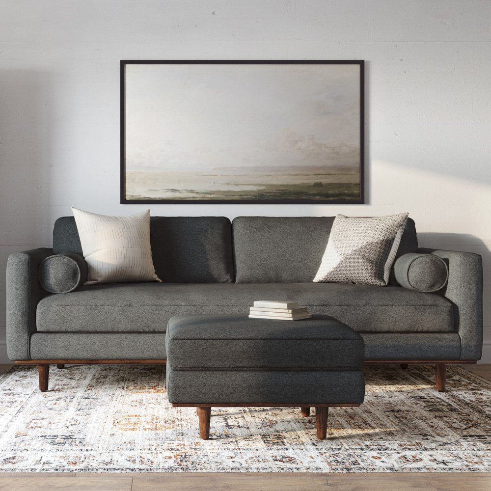 89" Gray Fabric Sofa With Ottoman With Brown Legs HomeRoots
