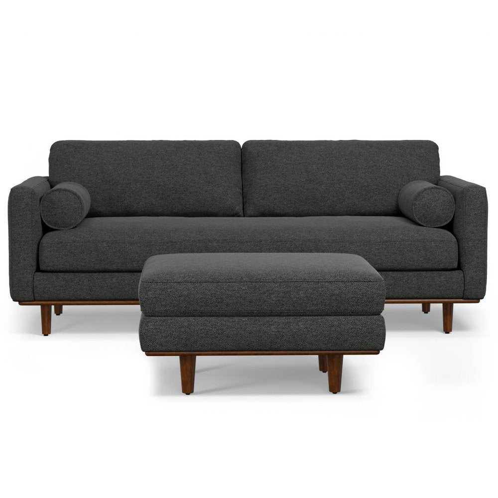 89" Gray Fabric Sofa With Ottoman With Brown Legs HomeRoots