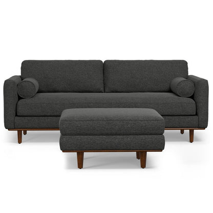 89" Gray Fabric Sofa With Ottoman With Brown Legs HomeRoots