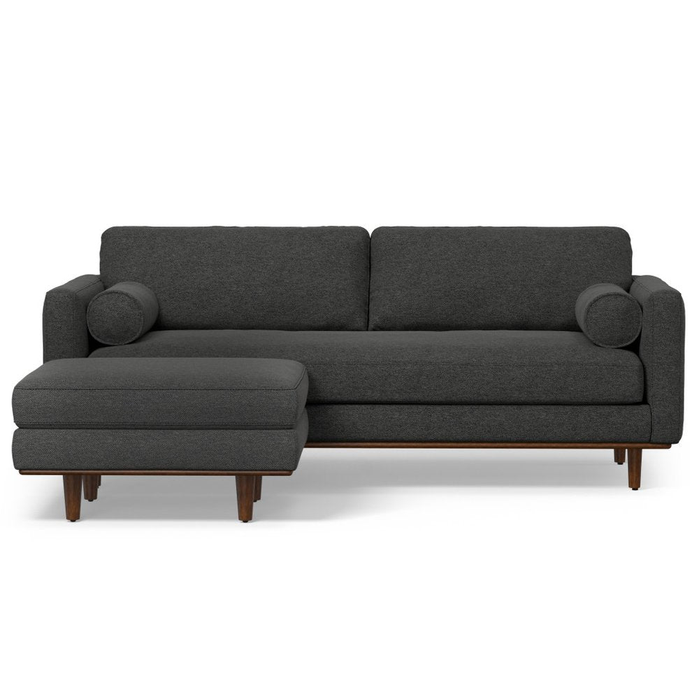 89" Gray Fabric Sofa With Ottoman With Brown Legs HomeRoots