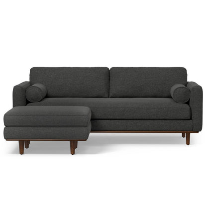 89" Gray Fabric Sofa With Ottoman With Brown Legs HomeRoots