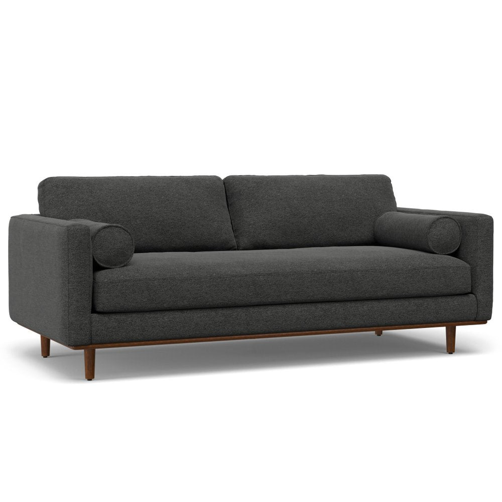 89" Gray Fabric Sofa With Ottoman With Brown Legs HomeRoots
