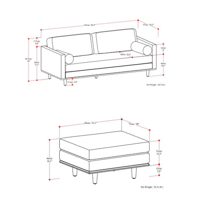 89" Gray Fabric Sofa With Ottoman With Brown Legs HomeRoots