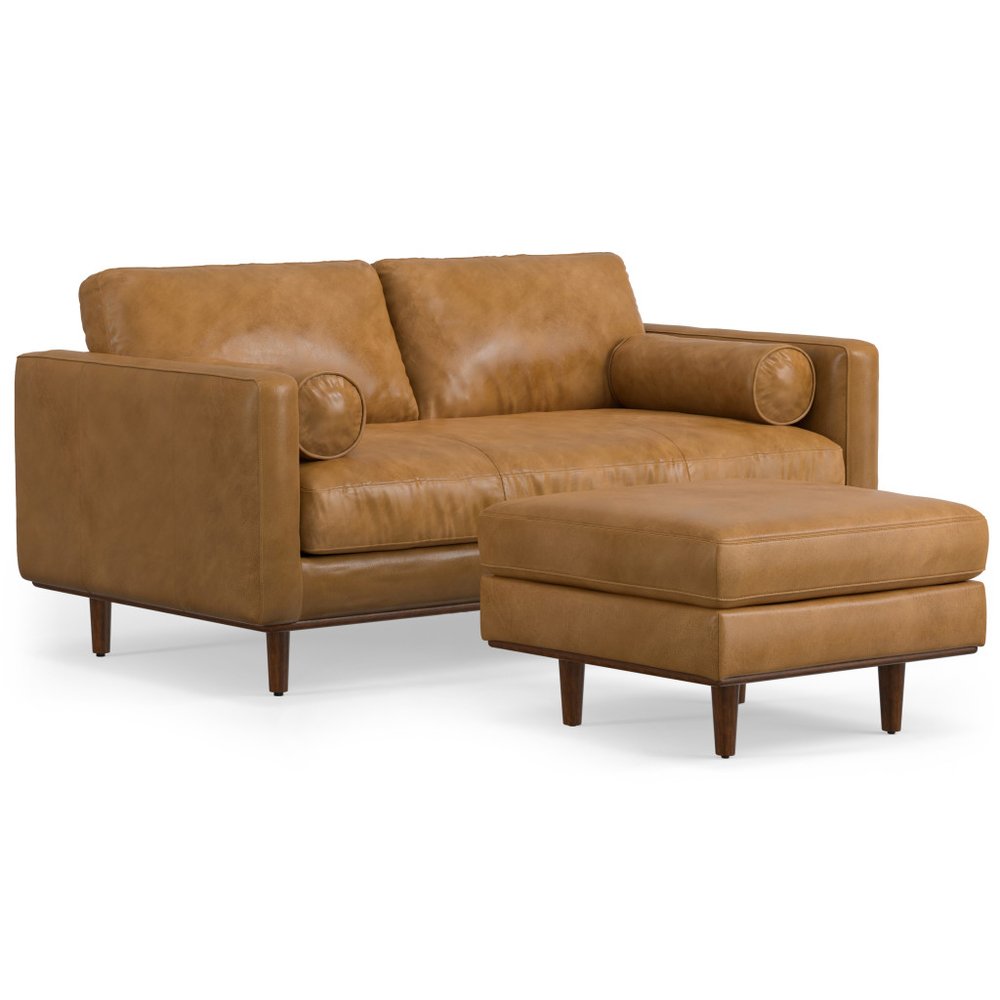 72" Sienna Leather Sofa With Ottoman With Brown Legs HomeRoots