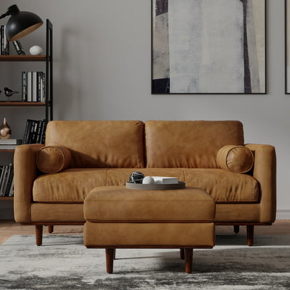 72" Sienna Leather Sofa With Ottoman With Brown Legs HomeRoots