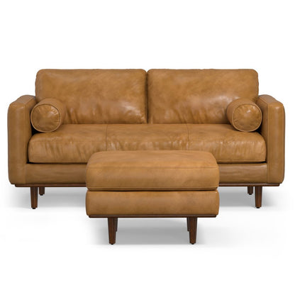 72" Sienna Leather Sofa With Ottoman With Brown Legs HomeRoots