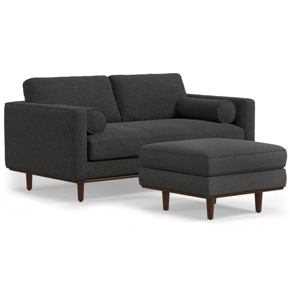 72" Gray Fabric Sofa With Ottoman With Brown Legs HomeRoots