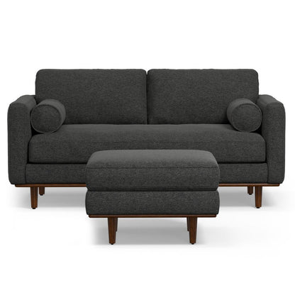 72" Gray Fabric Sofa With Ottoman With Brown Legs HomeRoots