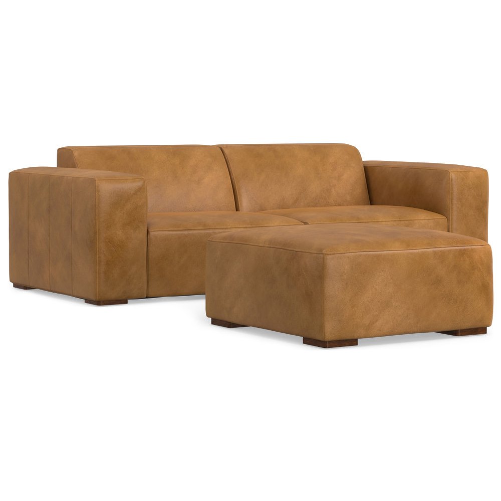 88" Sienna Leather Sofa With Ottoman With Brown Legs HomeRoots
