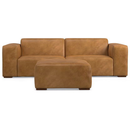 88" Sienna Leather Sofa With Ottoman With Brown Legs HomeRoots