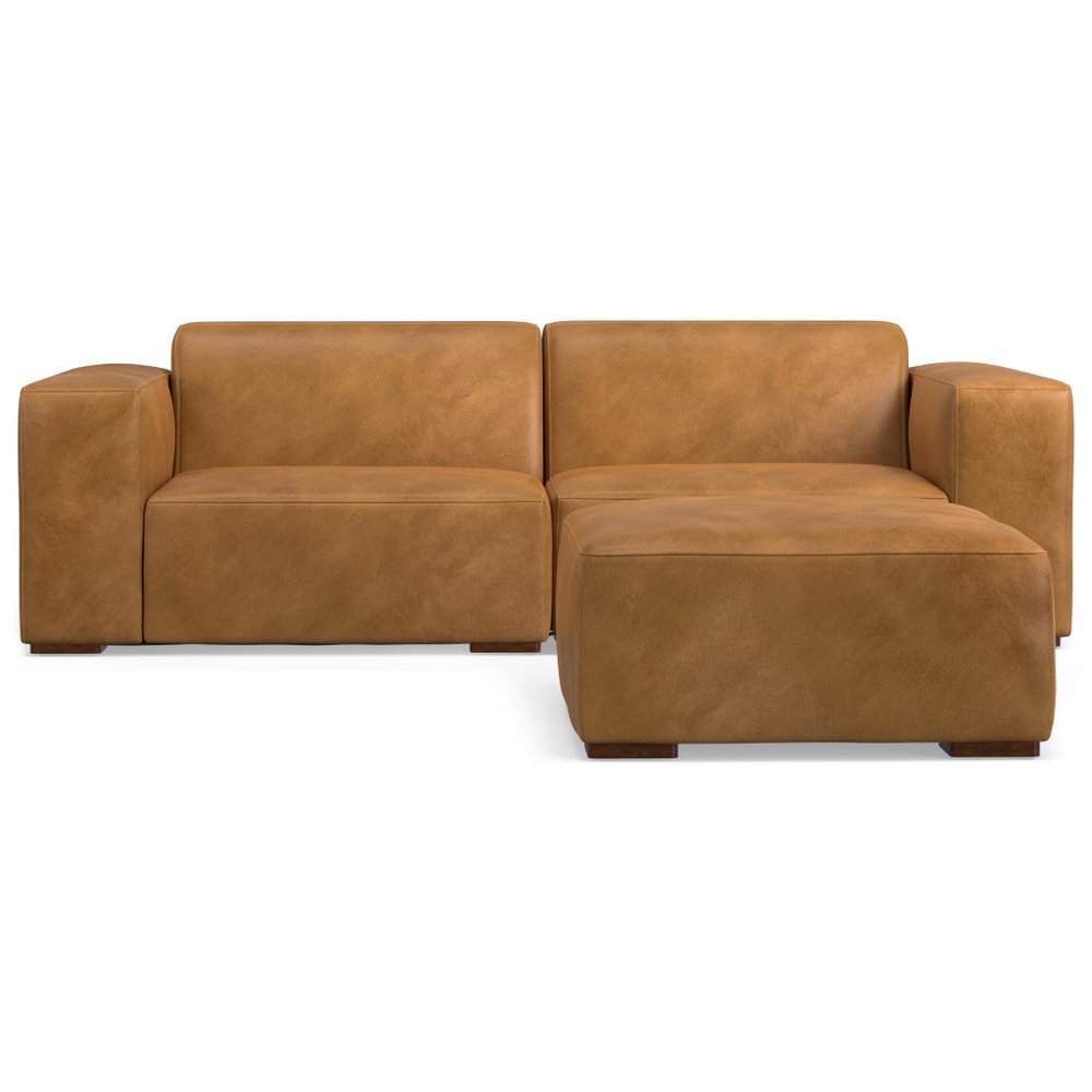 88" Sienna Leather Sofa With Ottoman With Brown Legs HomeRoots