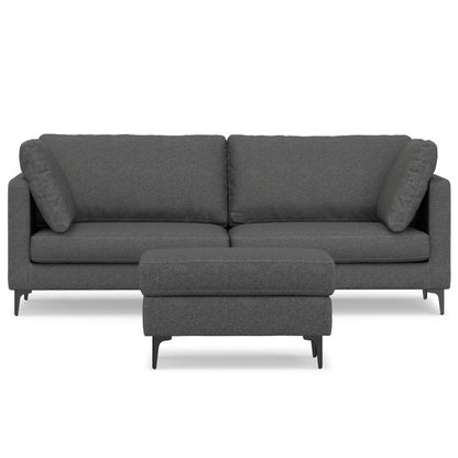 90" Gray Fabric Sofa With Ottoman With Black Legs HomeRoots